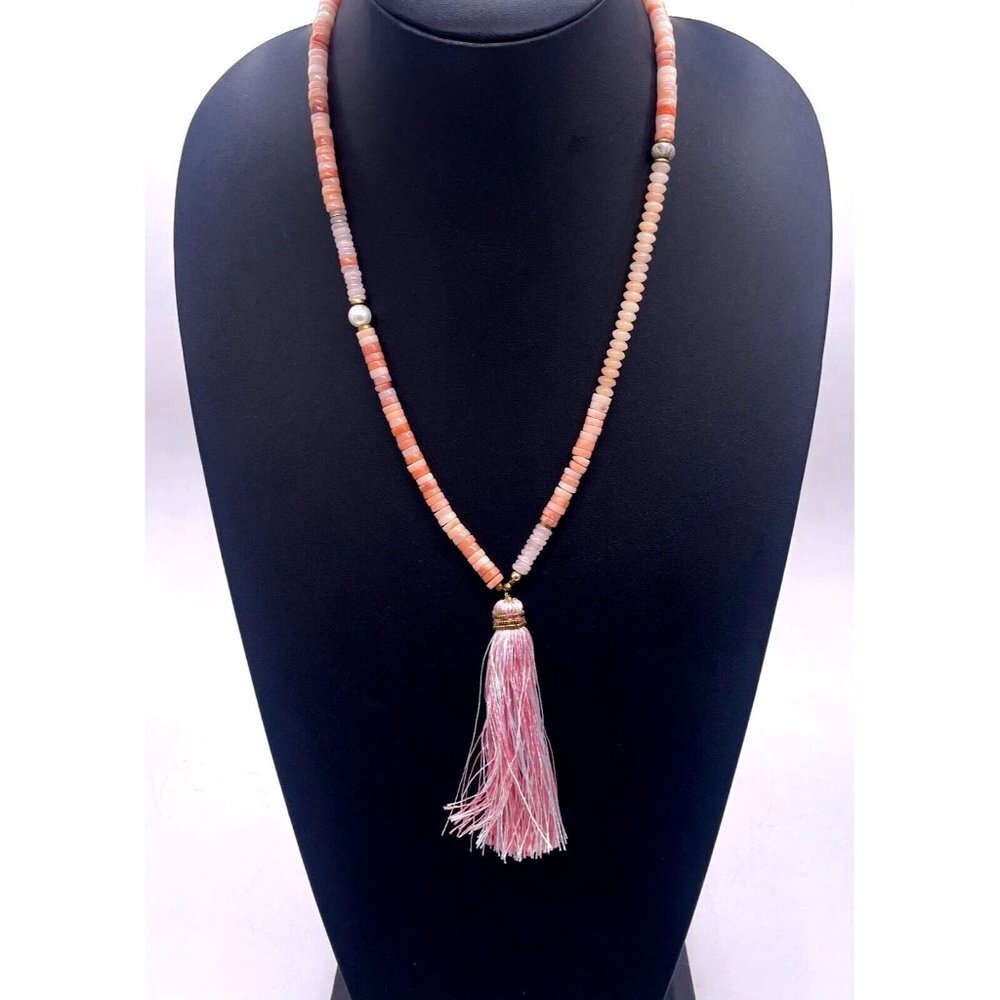 Serefina Multicolor Stones Pink Tassel Lariat Y Drop Necklace 26 Inches
